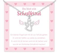 Happirra Guardian Angel First Day of School, Gift Guardian Angel Necklace with Rhinestones, Lucky Charm First Day of School Child Gift with Greeting Card, for School Child, Girl, Boy