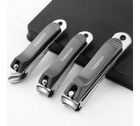 HAPPITON Nail Clippers Set 3PCS Stainless Steel Fingernail Toenail Clipper Cutters Pedicure Tools for Women&Men with Storage Case (Black)