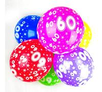 Happium 12" Latex Assorted Balloons Age 60, Birthday Balloons Number 60, Set of 10 Assorted Colour