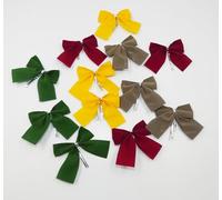 Happium 12 Pack 6cm Velvet Bows Christmas Tree Decorations Green Red Grey Yellow Small Colour Bows for Xmas Decorative Tree