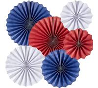 Happium 6 Pcs Paper Fan Union Jack Colour Decorations, Blue, Red, White Paper Fans Set, for UK Flag Decor