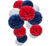Happium 6 PCS Tissue Paper Pom Poms, Paper Flower Ball for Birthday Party Union Jack, Jubilee, UK Flag King Coronation Bank Holiday Festival Decorations - Blue, Red and White