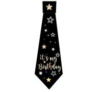 Happium Birthday Age 3+ Tie it's my Birthday Slogan Satin Tie Black Gold Tie Birthday Party Supplies, Party Ideas and Decorations Funny Birthday Sash Tie