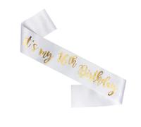 Happium Birthday Sash, It’s My 16th Birthday Satin Sash for Birthday Sash Happy Birthday Decoration Party Sash Satin Gold on White