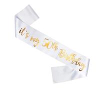 Happium Birthday Sash, It’s My 50th Birthday Satin Sash for Birthday Sash Happy Birthday Decoration Party Sash Satin Gold on White