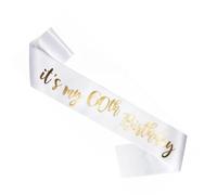 Happium Birthday Sash, It’s My 60th Birthday Satin Sash for Birthday Sash Happy Birthday Decoration Party Sash Satin Gold on White