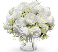 Happivue 4 Bunches Artificial Peonies, White Fake Flowers Bouquet Decor, Silk Faux Peony Artificial Flowers for Bridal Bouquet, Wedding, Birthday, Party, Home Decor, Table Centerpiece, Grave