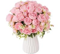 Happivue 4 Bunches Artificial Peony Flowers, Silk Peony Fake Flowers Bouquet, Faux Peonies Artificial Flowers In Vase for Bridal Bouquet, Wedding, Birthday Party, Home Decoration, Table(No Vase)