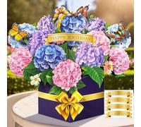 Happivue Birthday Cards for Women, 3D Hydrangea Pop Up Birthday Card with Envelope and Notecard, Flower Greeting Cards for Mother's Day, Anniversary, Congratulations, Get Well, Than You, Home Decor