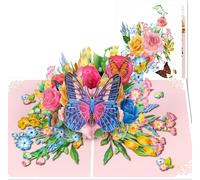 Happivue Butterfly Flower Pop Up Birthday Cards for Women, 3D Happy Birthday Card with Envelope, Mothers Day Cards from Daughter, Ideal for Anniversary Thinking of You Thank You Get Well