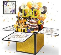 Happivue Dad Birthday Card, 3D Black Gold Pop Up Daddy Birthday Card, Personalised Gifts for Dad from Son Daughter, Popup Gifts Box Greeting Card for Men, Decoration Keepsake Gift for Daddy