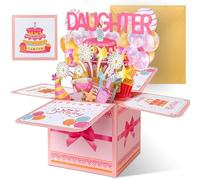Happivue Daughter Birthday Cards, Pink Sweet Pop Up Happy Birthday Card for Daughter Gifts from Dad and Mum, 3D Greeting Cards for Girls Female Adult, Decoration Keepsake Gift for Her
