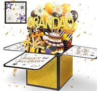 Happivue Grandad Birthday Card, 3D Black Gold Pop Up Happy Birthday Card for Granddad, Personalised Gifts for Grandad from Grandson Granddaughter, Popup Gifts Box Greeting Card for Grandfather Grandpa