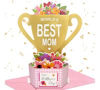 Happivue Happy Mothers Day Card, Pop Up Golden Trophy Birthday Cards for Mum, Mum Birthday Card from Daughter, Floral Design Gift Mother's Day Cards for Her, Grandma, Sister