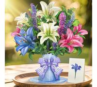 Happivue Lilies Happy Birthday Cards for Women, 12 Inch Life Sized Forever Flower Bouquet 3D Popup Greeting Card, Floral Pop Up Birthday Cards for Wife Mom Daughter Sister Friend, Get Well Soon Card