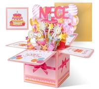 Happivue Niece Birthday Cards, Personalised Pink Sweet Pop Up Happy Birthday Card Niece, Gifts from Auntie Uncle, 3D Greeting Cards for Girls Female Adult, Decoration Keepsake Gift for Her
