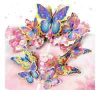 Happivue Pink Butterfly Birthday Cards for Women, 3D Flowers and Butterflies Pop Up Birthday Cards for Mum, Gift for Women, Greeting Card for Daughter Wife Sister Female Friend, Thank You Card