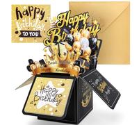 Happivue Pop Up Birthday Cards, 3D Black Gold Pop Up Happy Birthday Cards Box for Women, Pop-up Gift Card Box with Envelope, Personalised Greeting Card for Women Men Mum Dad Grandma Grandpa