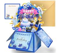 Happivue Pop Up Birthday Cards, 3D Blue Happy Birthday Card, Pop-up Gift Box Greeting Cards with Envelope and Blank Cards, Personalised 3D Cards for Daughter Wife Sister Mum Dad Son Nephew Grandson