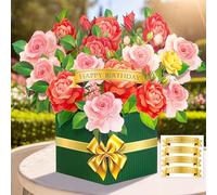Happivue Pop Up Birthday Cards, 3D Popup Rose Flower Bouquet Birthday Cards for Women, Floral Design Greeting Cards for Husband Wife Mom Sister Daughter, Gift for Anniversary, Mother's Day, Thank You