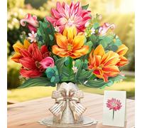 Happivue Pop Up Birthday Cards for Women, 3D Dahlia Paper Flower Bouquet Large Happy Birthday Cards for Mum, Popup Gift Card for Mother Wife Daughter Sister Female Friend, Thank You, Get Well Card