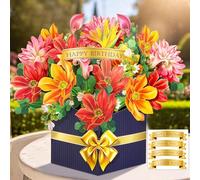 Happivue Pop Up Birthday Cards for Women, 3d Paper Dahlia Flower Bouquet Happy Birthday Card with Envelope, Greeting Card Gift for Get Well, Teacher's Day, Thank You, Graduation, Anniversary
