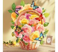 Happivue Rose Basket Birthday Cards for Women, 3D Flower Female Pop Up Card, Birthday Gift for Daughter Sister Mum Auntie, Bouquet Greeting Card Gift for Get Well, Thank You, Anniversary, Mother’s Day