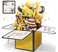 Happivue Son Birthday Card Adult, 3D Pop Up Son Birthday Cards for Men | Premium Black Gold Birthday Gifts for Son Adult, Happy Birthday Greeting Cards with Envelope and Blank Note