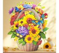 Happivue Sunflower Basket Birthday Cards for Women, 3D Flowers Pop Up Birthday Card for Female Daughter Sister Mum Auntie, Bouquet Greeting Card Gift for Get Well, Thank You, Anniversary, Mother’s Day
