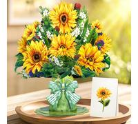 Happivue Sunflower Pop Up Birthday Cards for Women, 3D Flower Bouquet Happy Birthday Card for Female Friends Mum Sister, Greeting Cards for Anniversary Thinking of You Thank You Get Well Soon