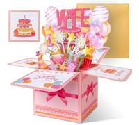 Happivue Wife Birthday Card, Sweet Pink Pop Up Box Gifts Birthday Cards for Wife from Husband, 3D Greeting Gifts Cards Keepsake for Female, Ideal Presents for Partner Girlfriend from Husband Boyfriend