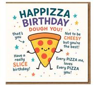 HAPPIZZA BIRTHDAY DOUGH YOU Pizza Pun Birthday Card - Cute Pepperoni Slice Cartoon with Cheesy Jokes - Funny Food Card for Him, Her, Friends, Kids & Teens