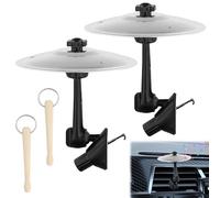 HAPPOW 2 x Car Drums, Silver Car Cymbal with 2 Drum Sticks, Mini Cymbal Drums Car for Air Vents, An Ideal Choice for Music Lovers