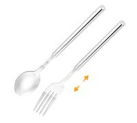 HAPPOW 2pcs Extendable Fork Spoon Set, Telescopic Stainless Steel Fork and Spoon Extends to 25", Expandable Extension for BBQ Fruit