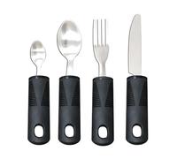 HAPPOW 4-Piece Parkinson Cutlery for Disabled Elderly Stainless Steel with Non-Slip Wide Handles for Arthritis, Parkinson's Disease, Elderly, Hand Tremors (Black)