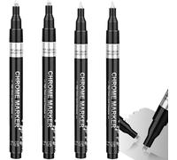 HAPPOW 4PCS Mirror Finish Paint Markers, 0.7mm & 1mm Tip Liquid Chrome Pens for Metal, Plastic & Craft Restoration - Premium Metallic Silver Touch-Up Kit