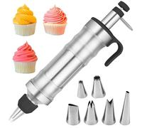 HAPPOW Icing Piping Kit, Icing Syringe with 6 nozzles, Professional Stainless Steel Cake Piping Kit, Cake Icing Kit Reusable, Ideal for Cupcakes and Pastries