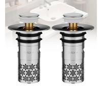 HAPPOW Set of 2 Sink Plugs with Strainer, Stainless Steel Floor Drain Strainer, Pop-Up Drain Valve, Universal Sink Strainer, Installation Diameter 33-40 mm, for Bathroom, Sink