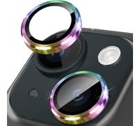 Happtkey Camera Protection for iPhone 15, 9H Tempered Glass for Rear Camera Cover, Individual Lens Protection Film with Aluminium Alloy Metal Ring, Camera Lens Protector Phone Accessories