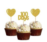 Happy 100 Days Cupcake Toppers - One Hundred Day Anniversary - Baby Birthday Cupcake Toppers - Baby Shower - Newborn Party Decorations Gold Glitter - 24 Pcs
