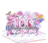 Happy 100th Birthday Card, 3D Flower Pop Up Card, Birthday Greeting Card, Greeting Cards, Birthday Cards with Envelope and Note Card, Pop-Up Card, Anniversary Card,Birthday Gift for Women and Men