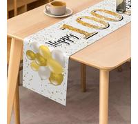 Happy 100th Birthday Table Runner, 100th Birthday Man Decoration Kitchen Dining Table Decoration Table Runner Birthday Party Tablecloth Decoration for Home, White and Gold