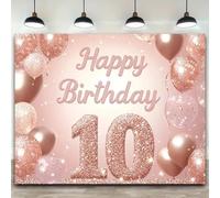 Happy 10th Birthday banner rose gold glitter balloon design photo booth props for party decorationL background
