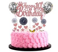 Happy 10th Birthday Cake Decoration for Girl 10th Birthday Hello 10 Cake Topper Rose Gold Black Cake Decoration 10th Birthday Boy Cake Decoration 10 Years Old Glitter Girl