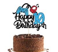Happy 10th Birthday Cake Topper for Boys, Glittery Video Game Cake Topper Game On Cheers to 10 Years Cake Decoration, Perfect Cake Toppers for Themed Ten Years Old Birthday Party Supplies (10)