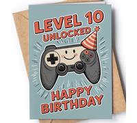 Happy 10th Birthday Card for Boy - Cool 10 Year Old Birthday Card for Son, Grandson, Nephew - Cute Gamer Level 10 Bday Cards for Kids - Age 10 Video Game Themed Greeting Cards for Boys, Gamers - NUM