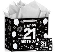 Happy 10th Birthday Gift Bag for Boys Girls Out Single Digits I'm 10 Gifts Bag with Wrapping Paper Greeting Card Black Silver 10 Year Old Bday Decorations Party Favors Supplies Decor (21st Birthday