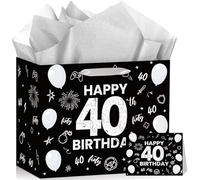 Happy 10th Birthday Gift Bag for Boys Girls Out Single Digits I'm 10 Gifts Bag with Wrapping Paper Greeting Card Black Silver 10 Year Old Bday Decorations Party Favors Supplies Decor (40th Birthday