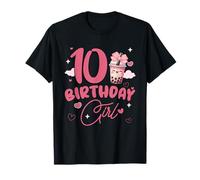 Happy 10th Birthday Girl Cute Pink Bow Bubble Boba Tea Anime T-Shirt