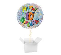 Happy 10th Birthday Holographic Round Foil Balloon - Inflated Balloon in a Box
